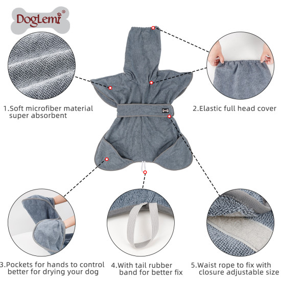 DOGLEMI Dog Bathrobe Towel