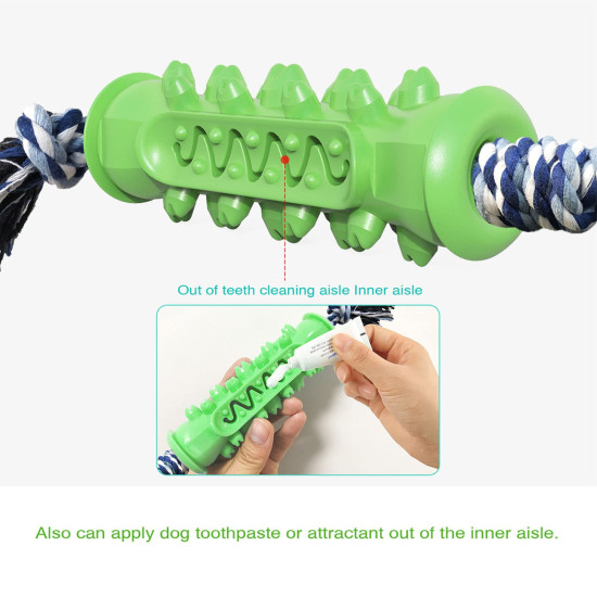 Dog Chew Toys Rubber Molar Stick with Cotton Bite Rope 