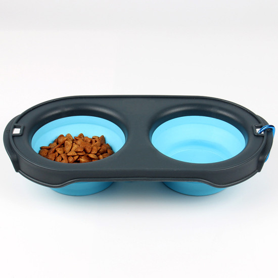 Cat Dog Folding Portable Silicone Double Bowls