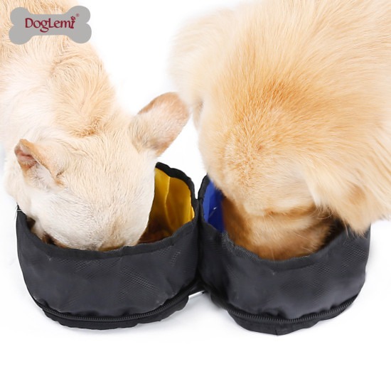 DOGLEMI Double Bowl Portable Folding Dog Feeder Bowl