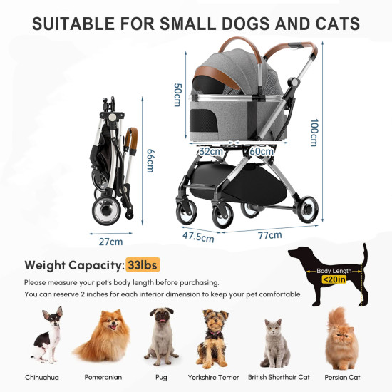 No-Zip Dog Stroller with Detachable Carrier