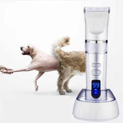 Cat Dog Electric Silent Digital Display Hair Clipper with Desktop Charger